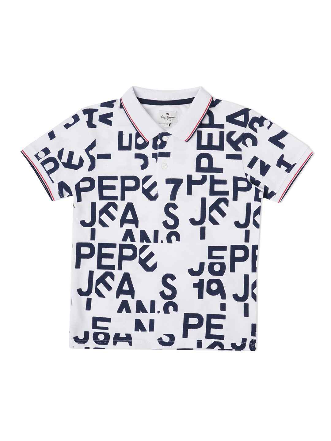 

Pepe Jeans Boys Typography Printed Polo Collar Cotton T-shirt, White