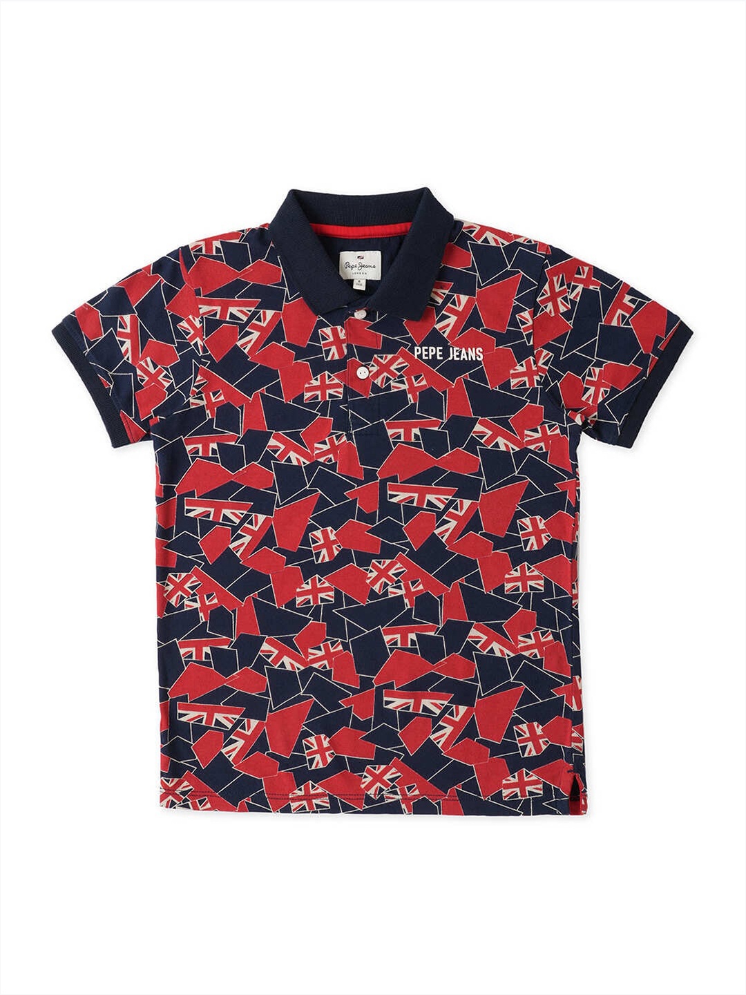 

Pepe Jeans Boys Geometric Printed Polo Collar Cotton T-shirt, Navy blue