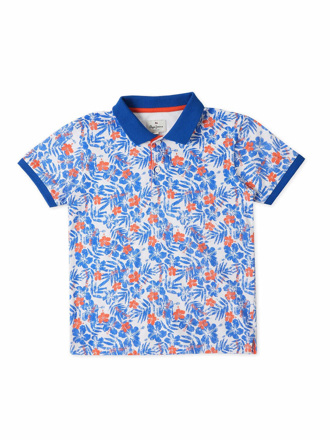 

Pepe Jeans Floral Printed Polo Collar Cotton T-shirt, Blue