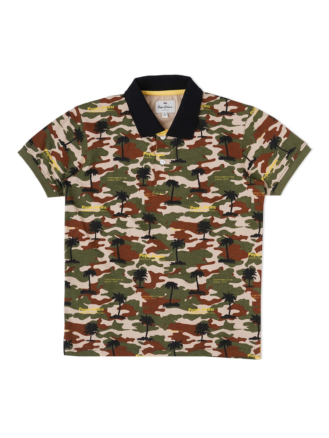 

Pepe Jeans Boys Camouflage Printed Polo Collar Cotton T-shirt, Olive