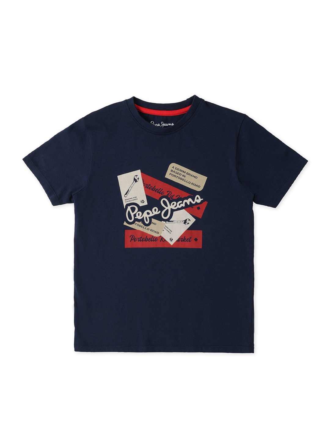 Pepe Jeans Boys Typography Printed Cotton T-shirt, Navy blue