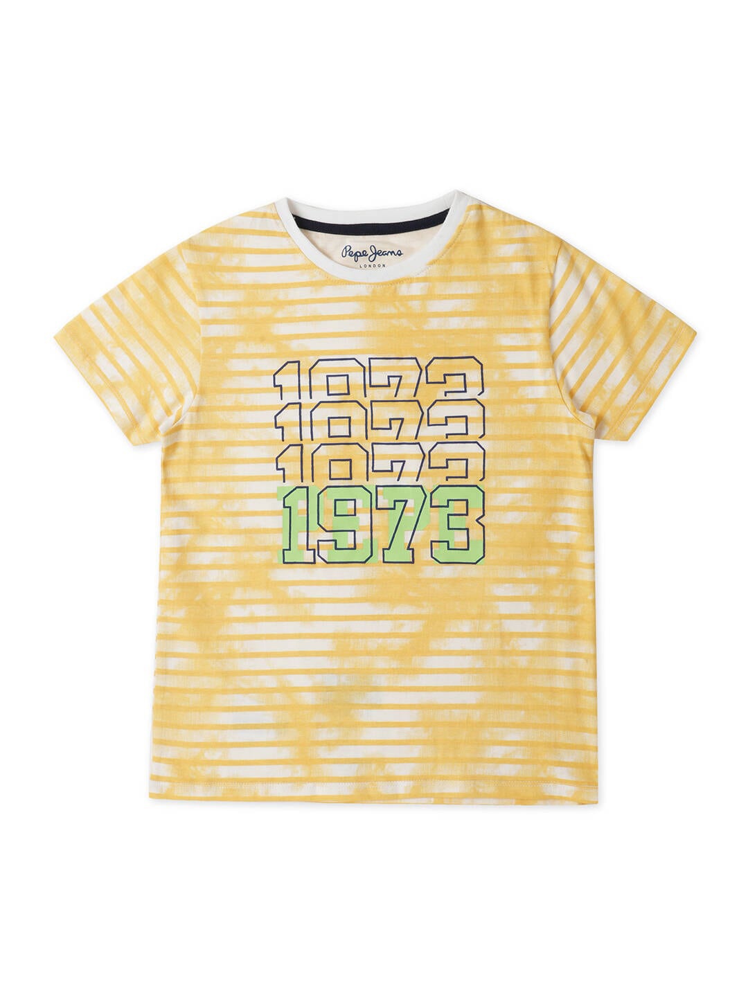 

Pepe Jeans Boys Striped Typography Printed Cotton T-shirt, Yellow