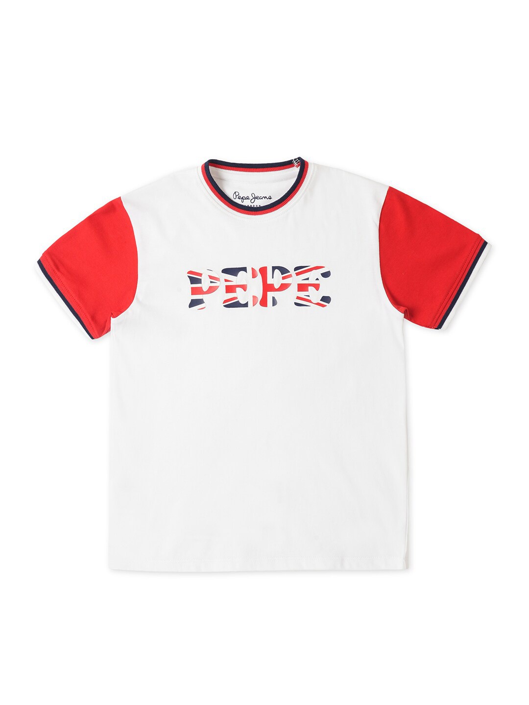 

Pepe Jeans Boys Typography Printed Round Neck Cotton T-shirt, White