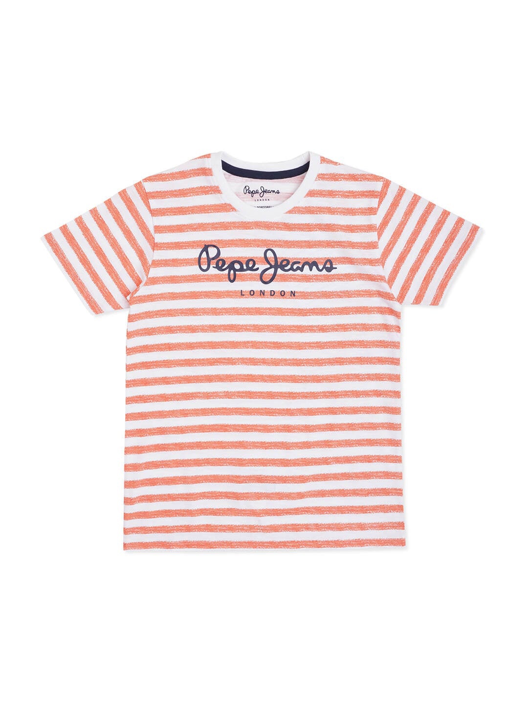 

Pepe Jeans Boys Orange Striped Applique T-shirt