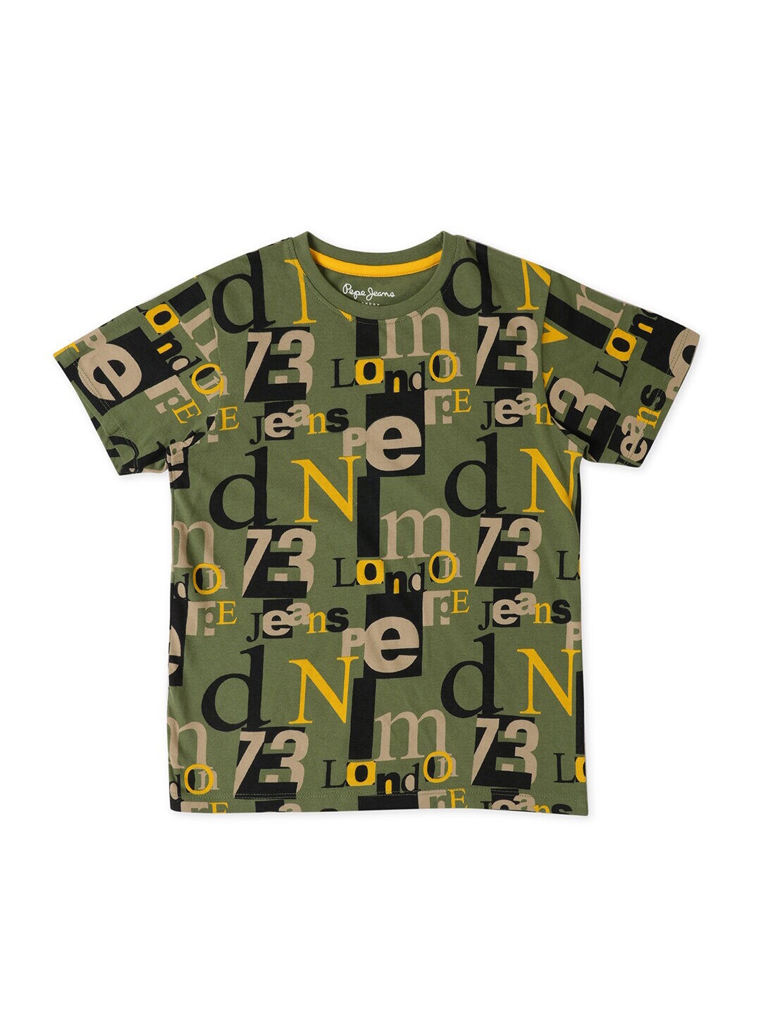

Pepe Jeans Boys Typography Printed Cotton T-shirt, Olive