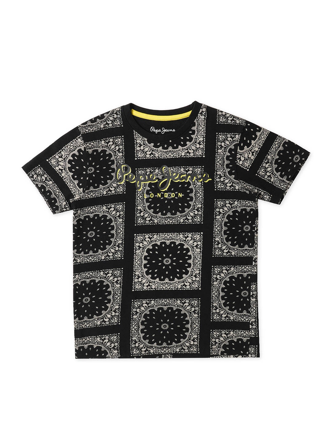 

Pepe Jeans Boys Ethnic Motif Printed Cotton T-shirt, Black