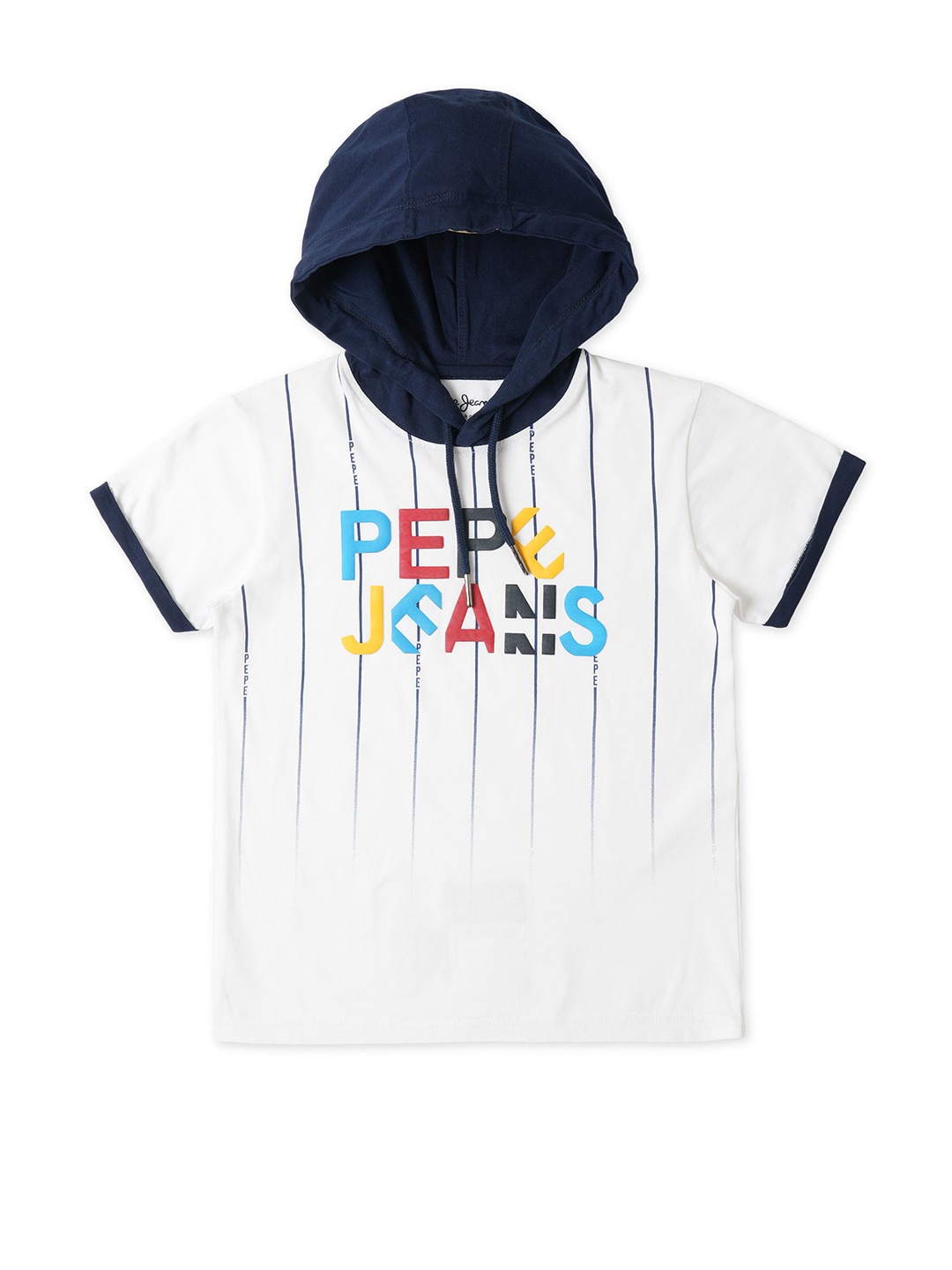 Pepe Jeans Boys Printed Hooded Cotton T-shirt, White