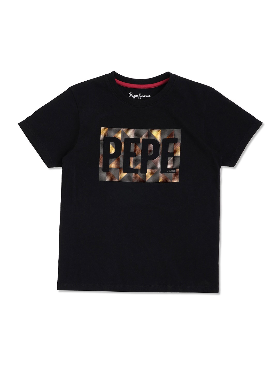 

Pepe Jeans Boys Typography Foil Printed Cotton T-shirt, Black