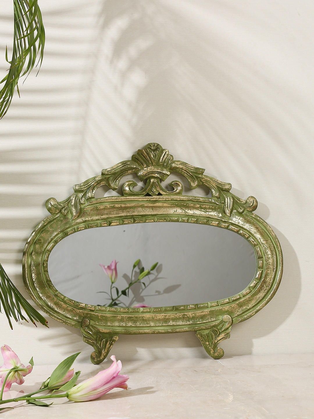 

Amoliconcepts Gold-Toned & Green Textured Wall Mirror