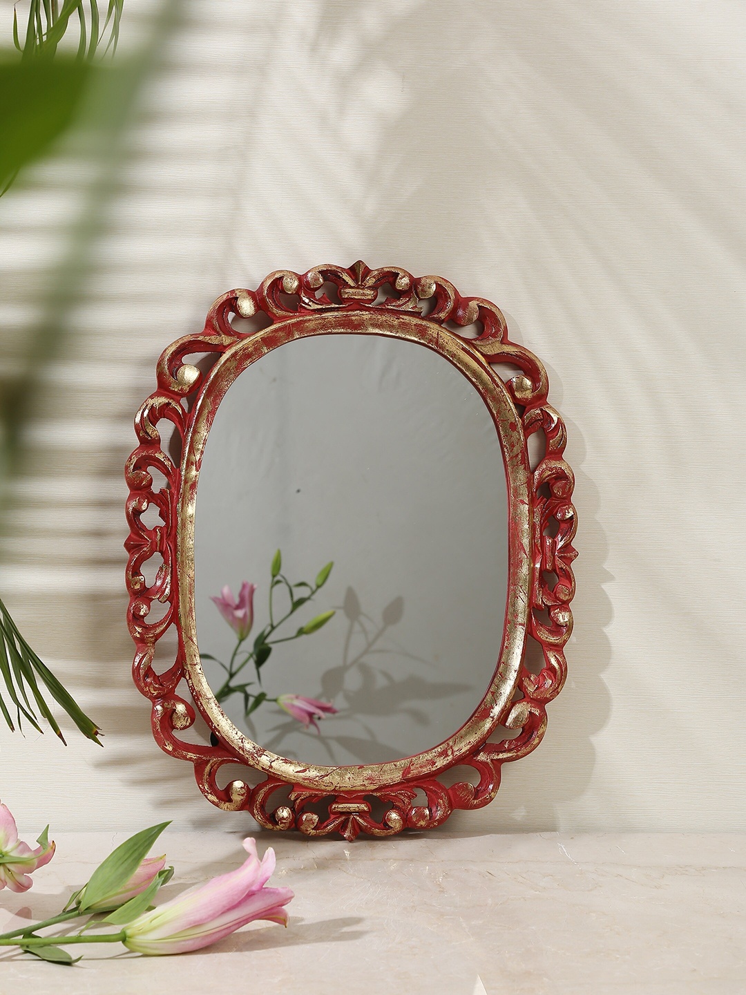 

Amoliconcepts Red & Gold Foiling Textured Wall Mirror