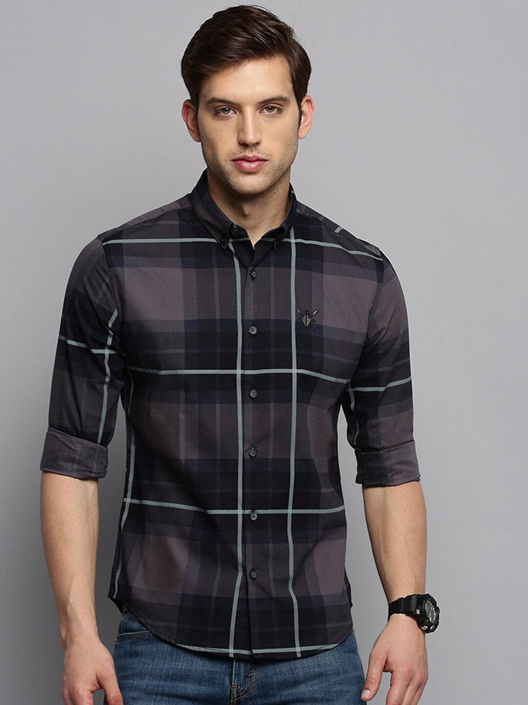 

SHOWOFF Checked Classic Slim Fit Casual Shirt, Navy blue