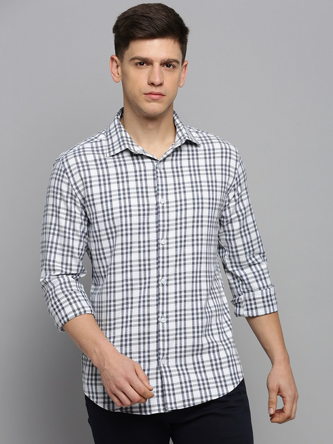 

SHOWOFF Classic Tartan Checks Checked Cotton Casual Shirt, White