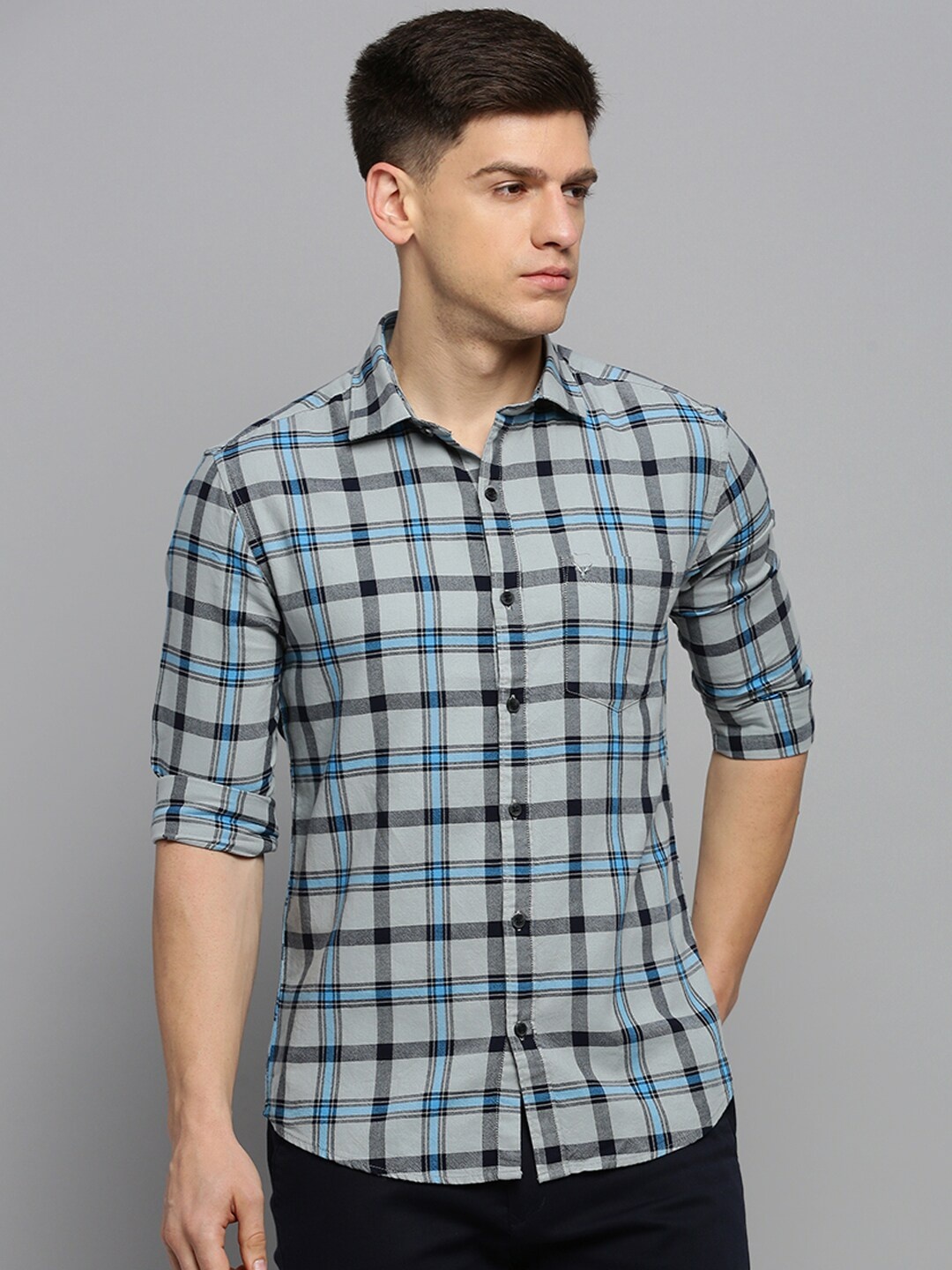 

SHOWOFF Classic Tartan Checks Checked Cotton Casual Shirt, Grey