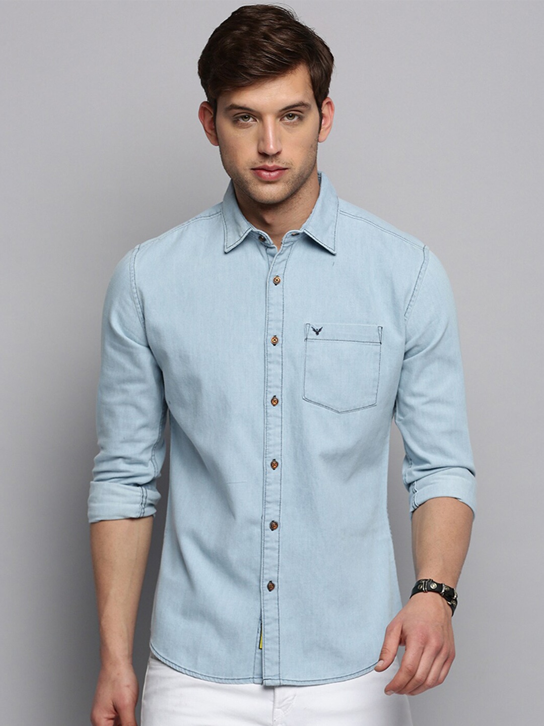 

SHOWOFF Men Spread Collar Denim Classic Casual Shirt, Blue