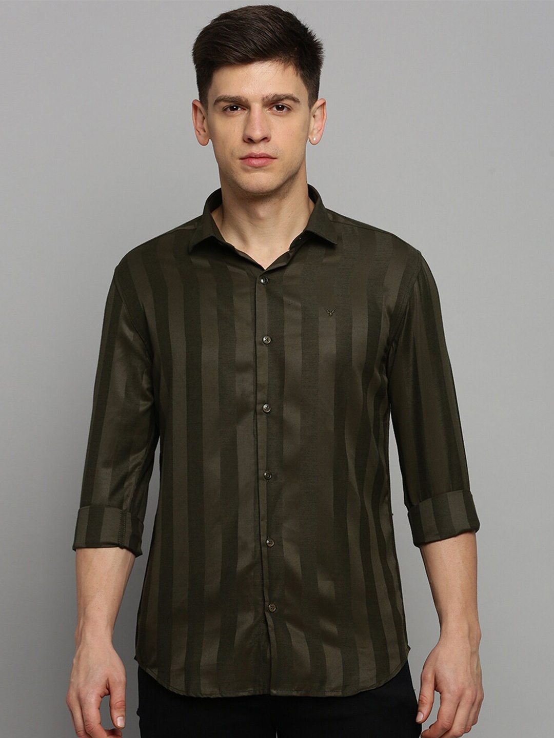 

SHOWOFF Striped Cotton Casual Shirt, Olive