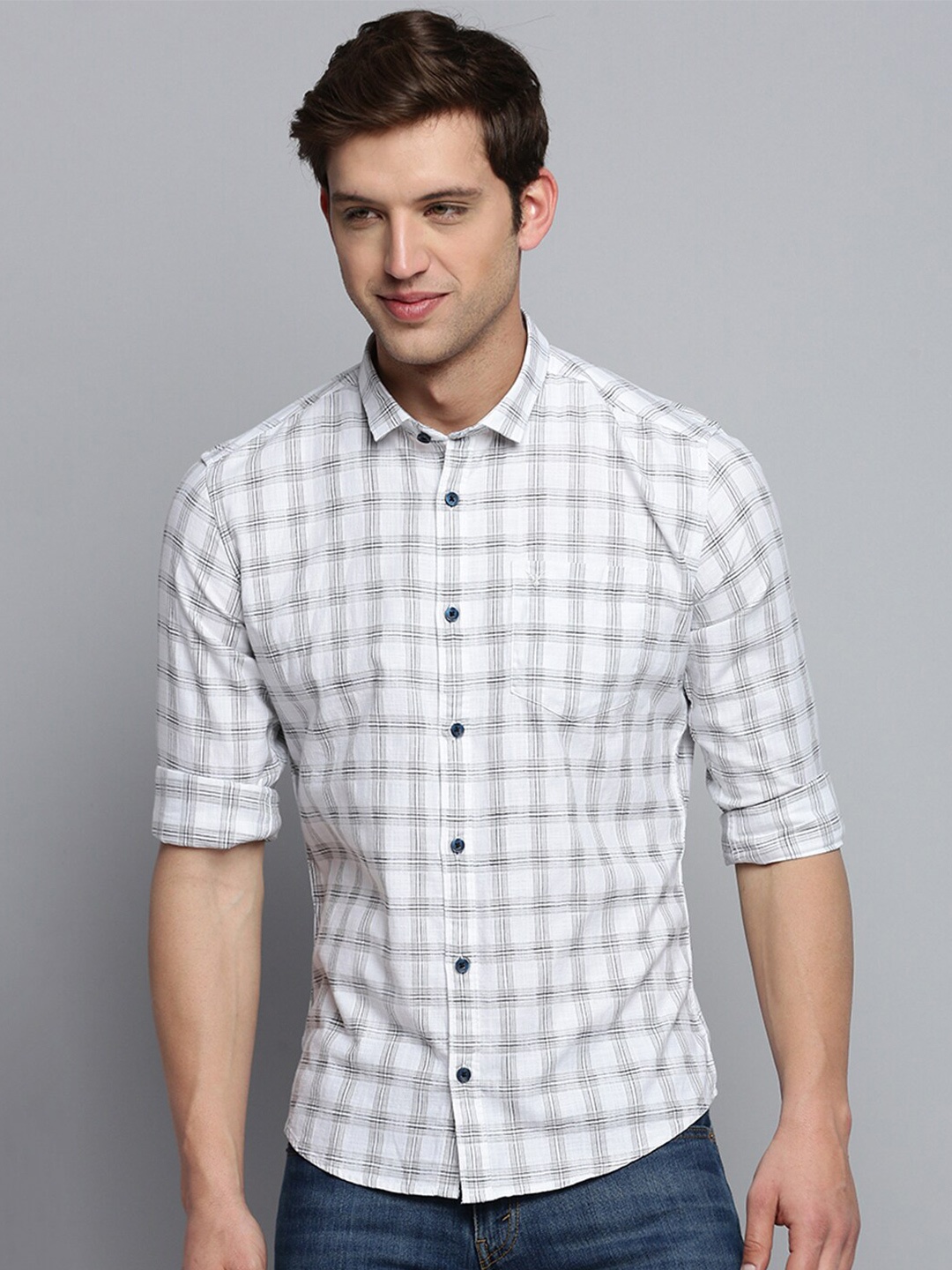 

SHOWOFF Men Gingham Checked Classic Casual Shirt, White