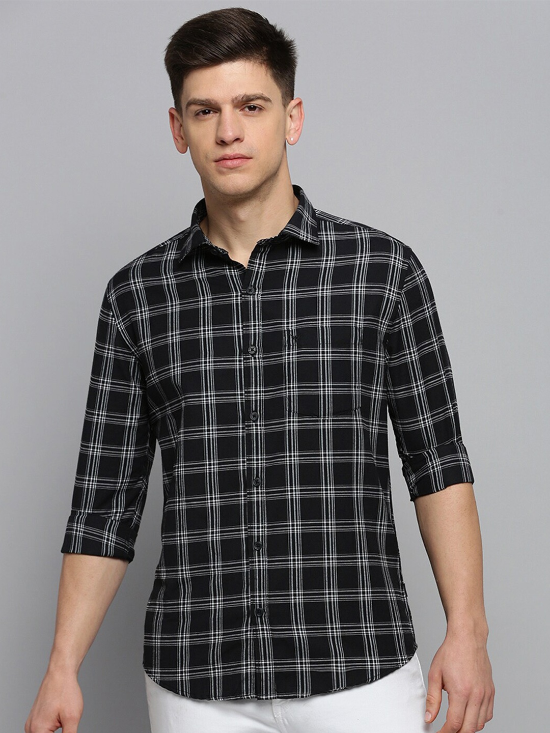 

SHOWOFF Classic Tartan Checks Checked Cotton Casual Shirt, Black