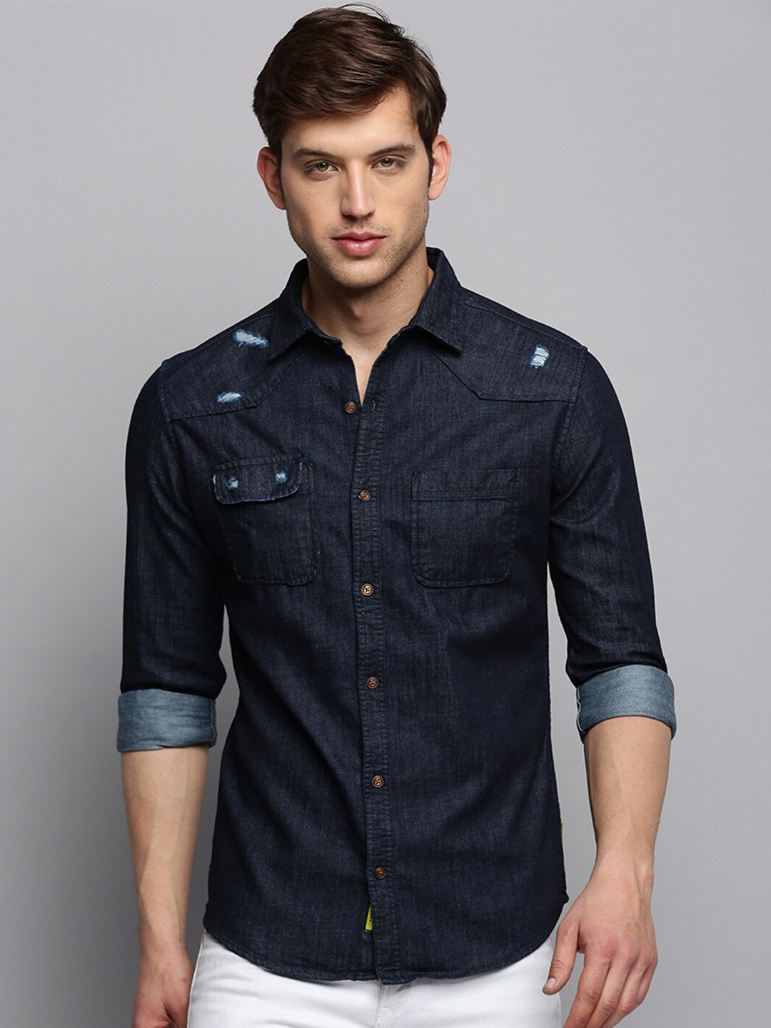 

SHOWOFF Spread Collar Classic Casual Shirt, Navy blue