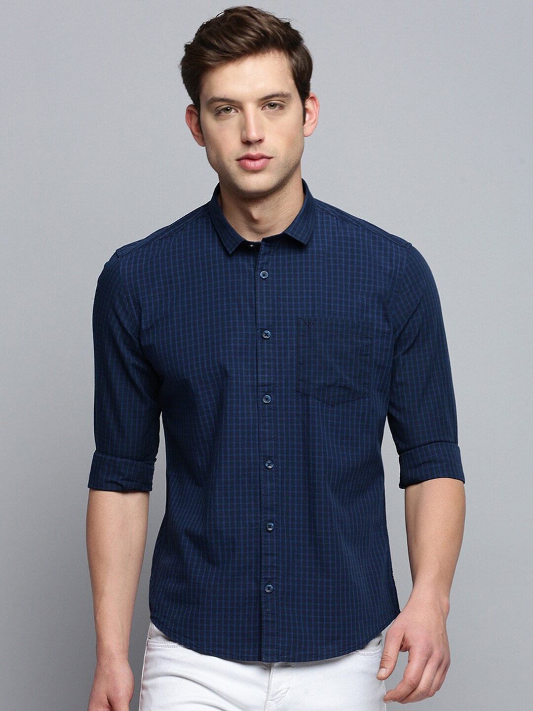 

SHOWOFF Micro Checks Cotton Casual Shirt, Navy blue