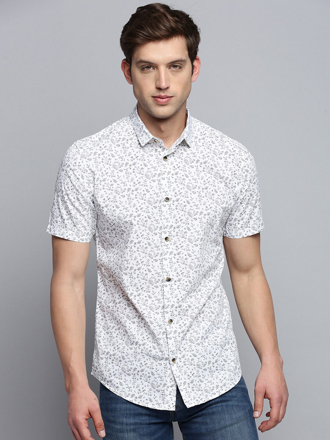 

SHOWOFF Classic Floral Printed Cotton Casual Shirt, White