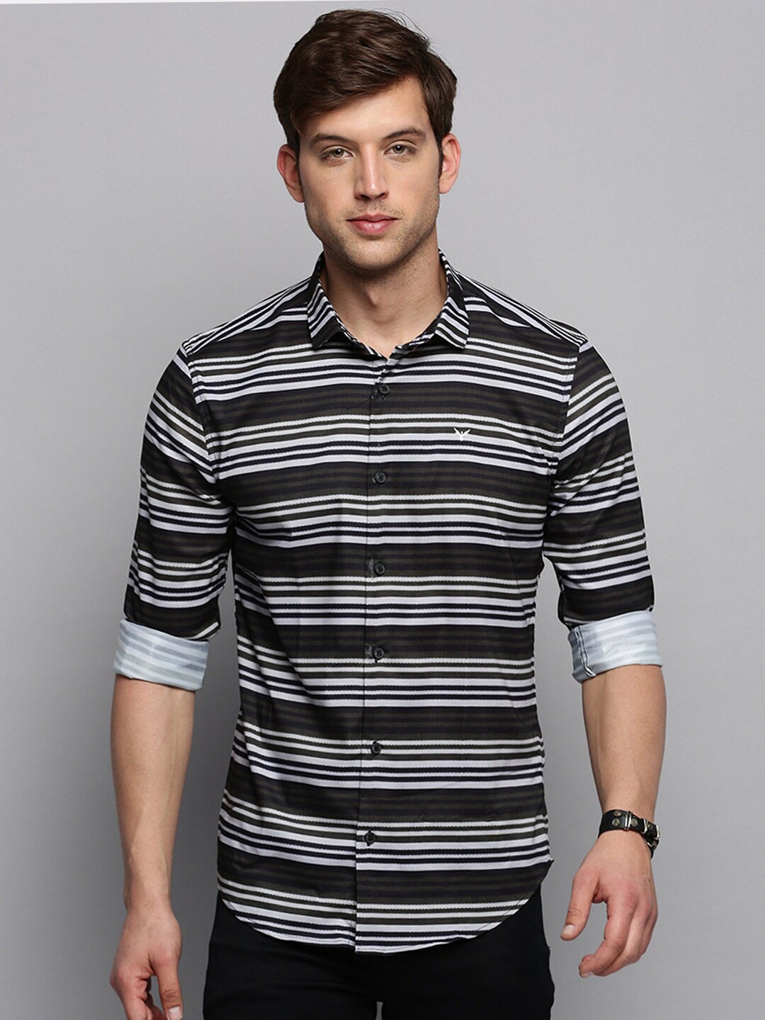 

SHOWOFF Horizontal Stripes Casual Shirt, Olive