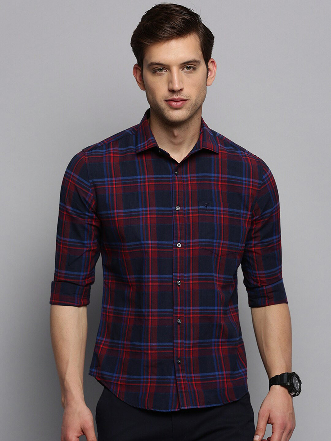 

SHOWOFF Classic Tartan Checks Checked Cotton Casual Shirt, Navy blue