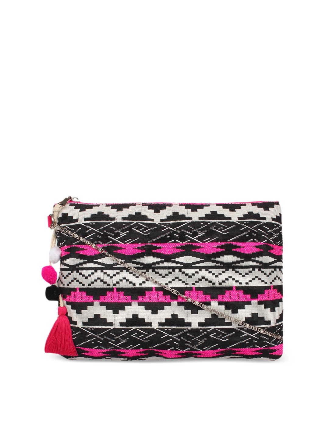 

Anekaant Pink & Black Self-Design Sling Bag