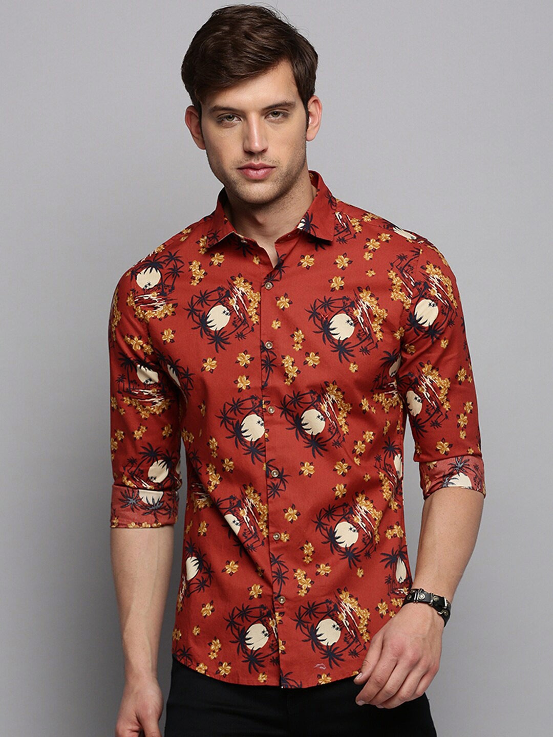 

SHOWOFF Spread Collar Classic Floral Printed Casual Cotton Shirt, Rust