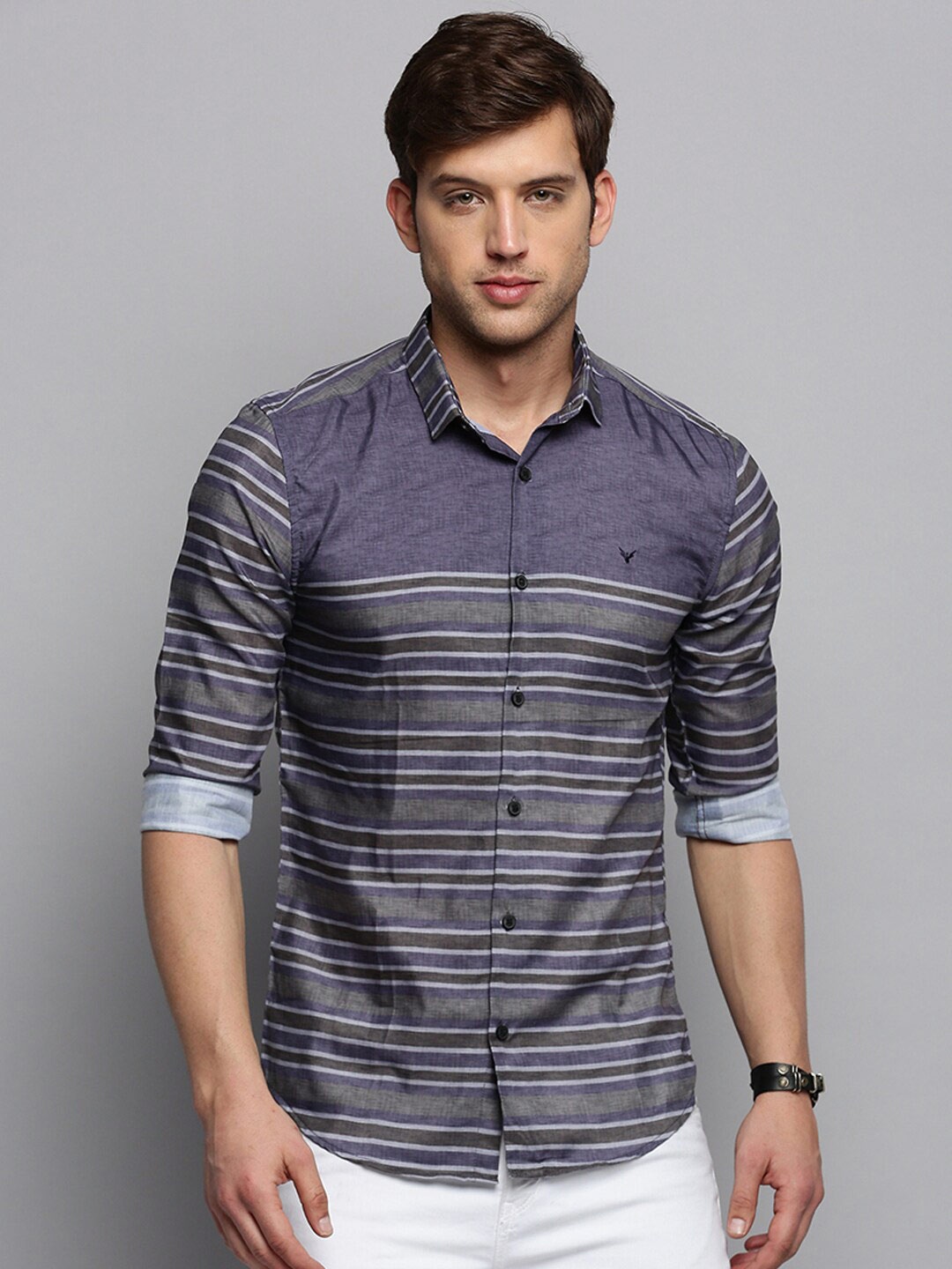 

SHOWOFF Horizontal Stripes Casual Shirt, Grey