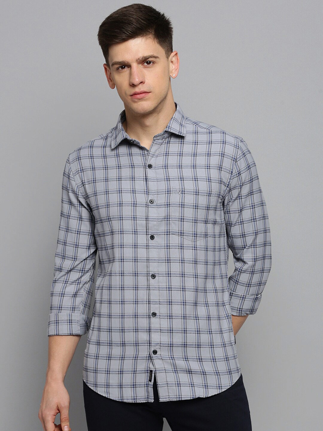 

SHOWOFF Gingham Checks Cotton Casual Shirt, Grey
