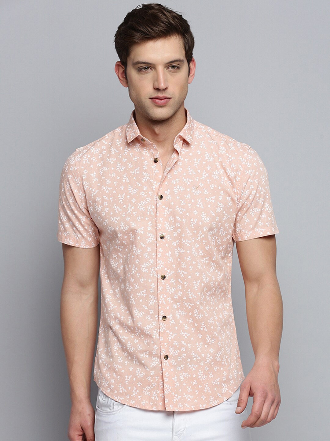 

SHOWOFF Classic Floral Printed Cotton Casual Shirt, Peach