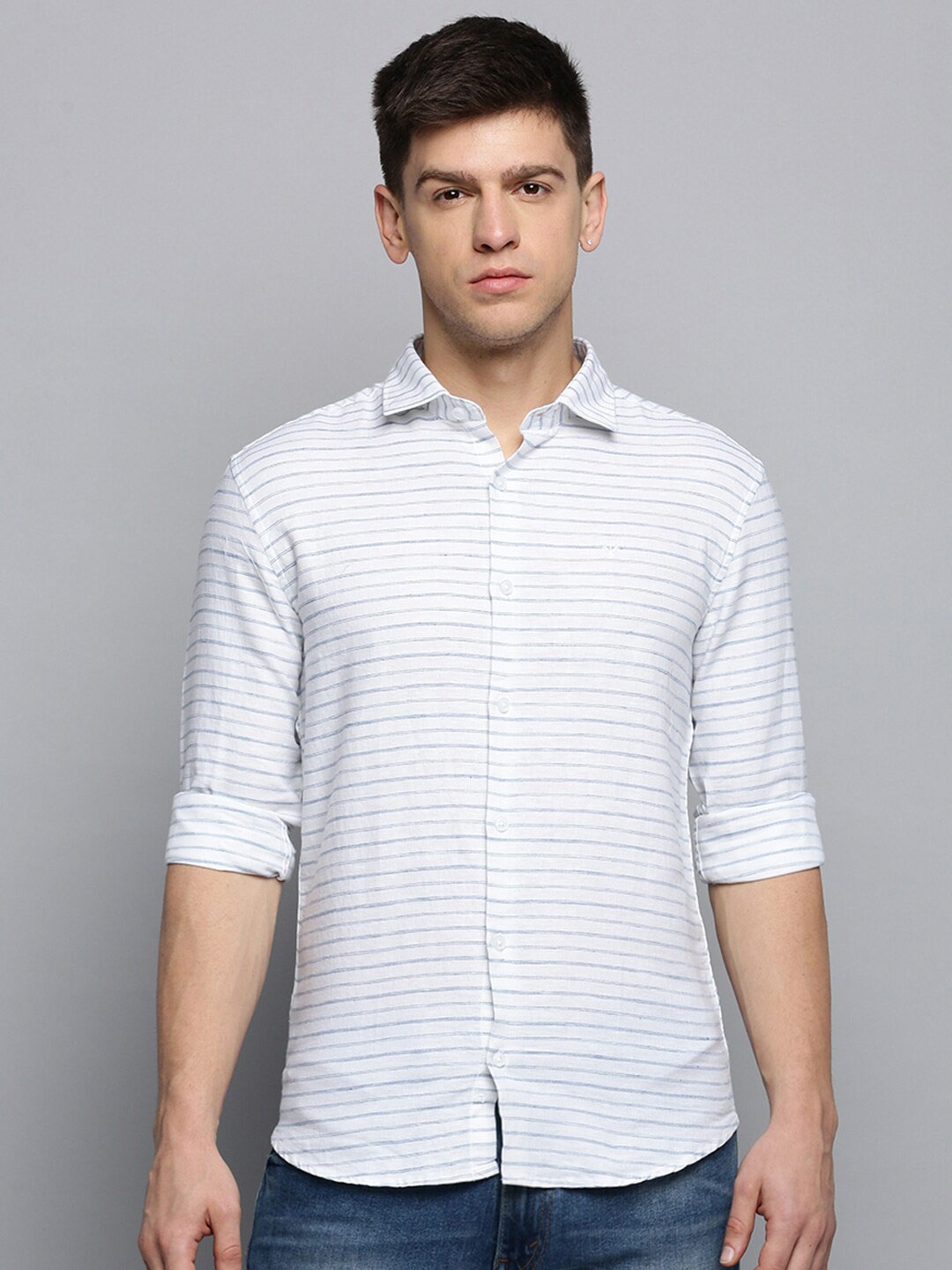 

SHOWOFF Classic Horizontal Stripes Striped Cotton Casual Shirt, White