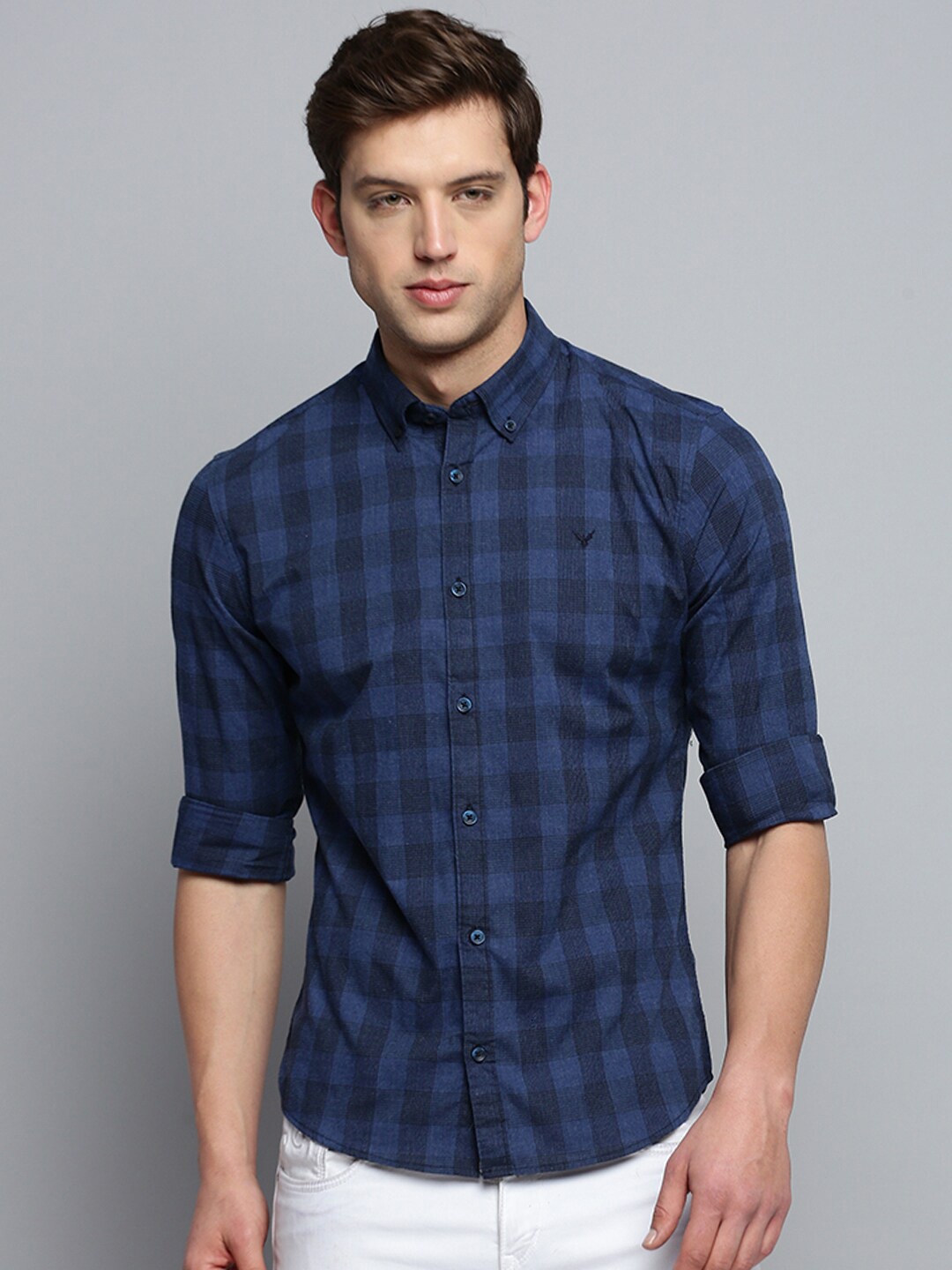 

SHOWOFF Men Classic Gingham Checked Casual Cotton Shirt, Navy blue