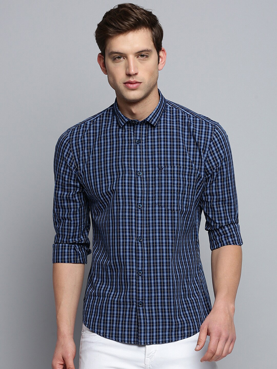 

SHOWOFF Men Classic Micro Checked Casual Cotton Shirt, Navy blue