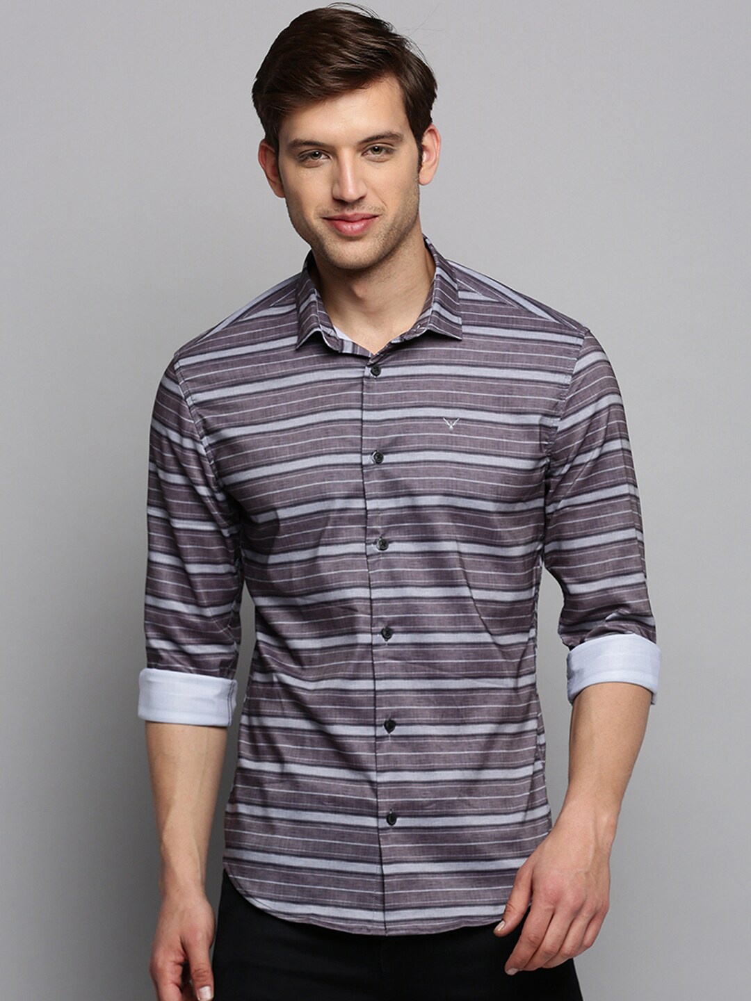 

SHOWOFF Classic Horizontal Striped Twill Casual Cotton Shirt, Purple