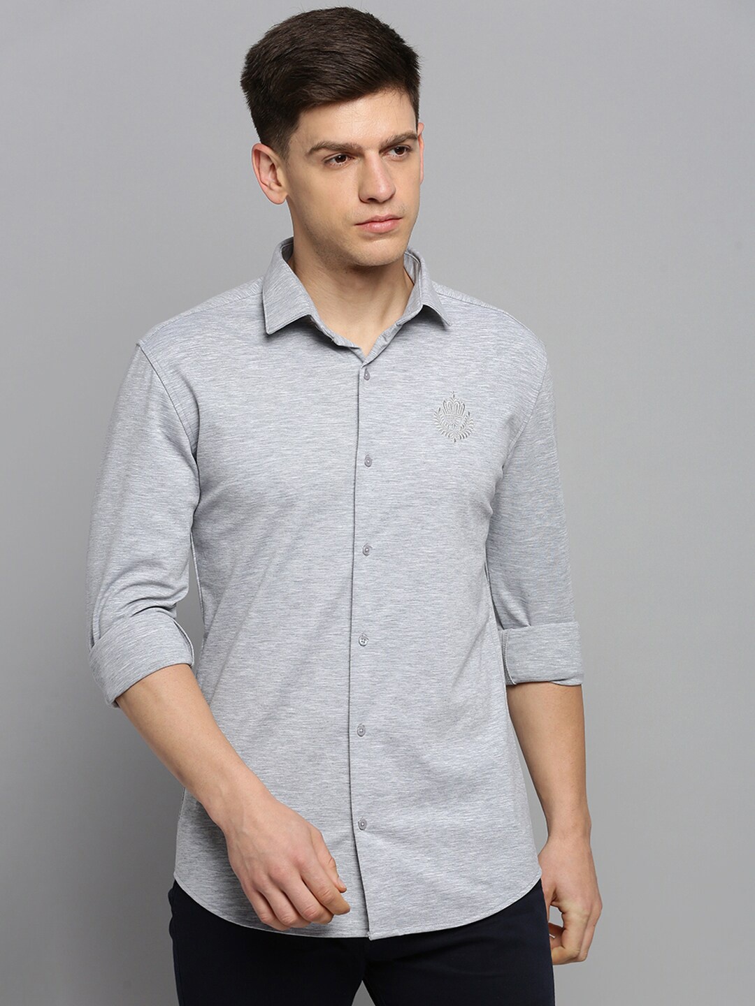 

SHOWOFF Classic Knitted Casual Cotton Shirt, Grey melange