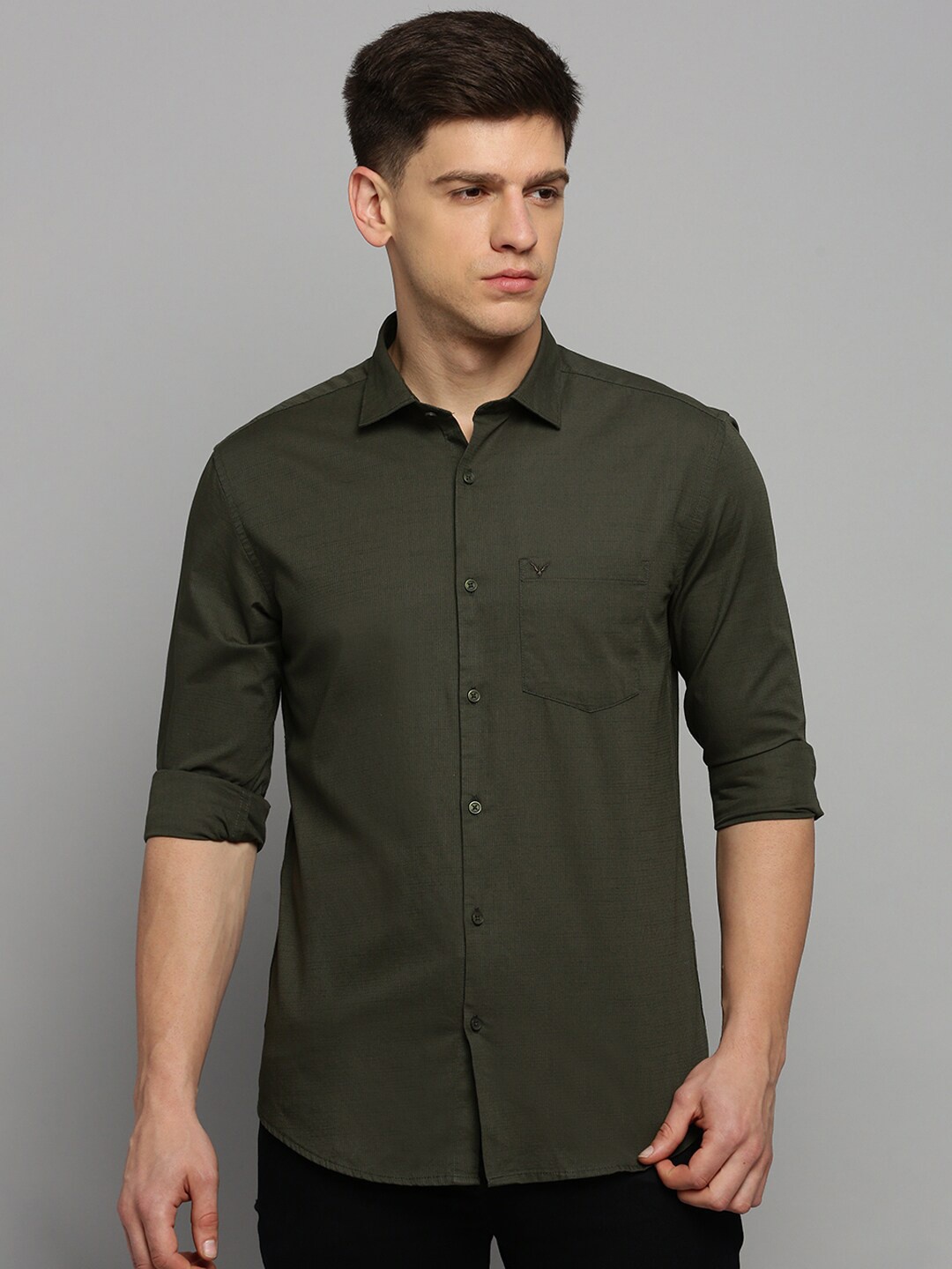 

SHOWOFF Classic Spread Collar Cotton Casual Shirt, Olive