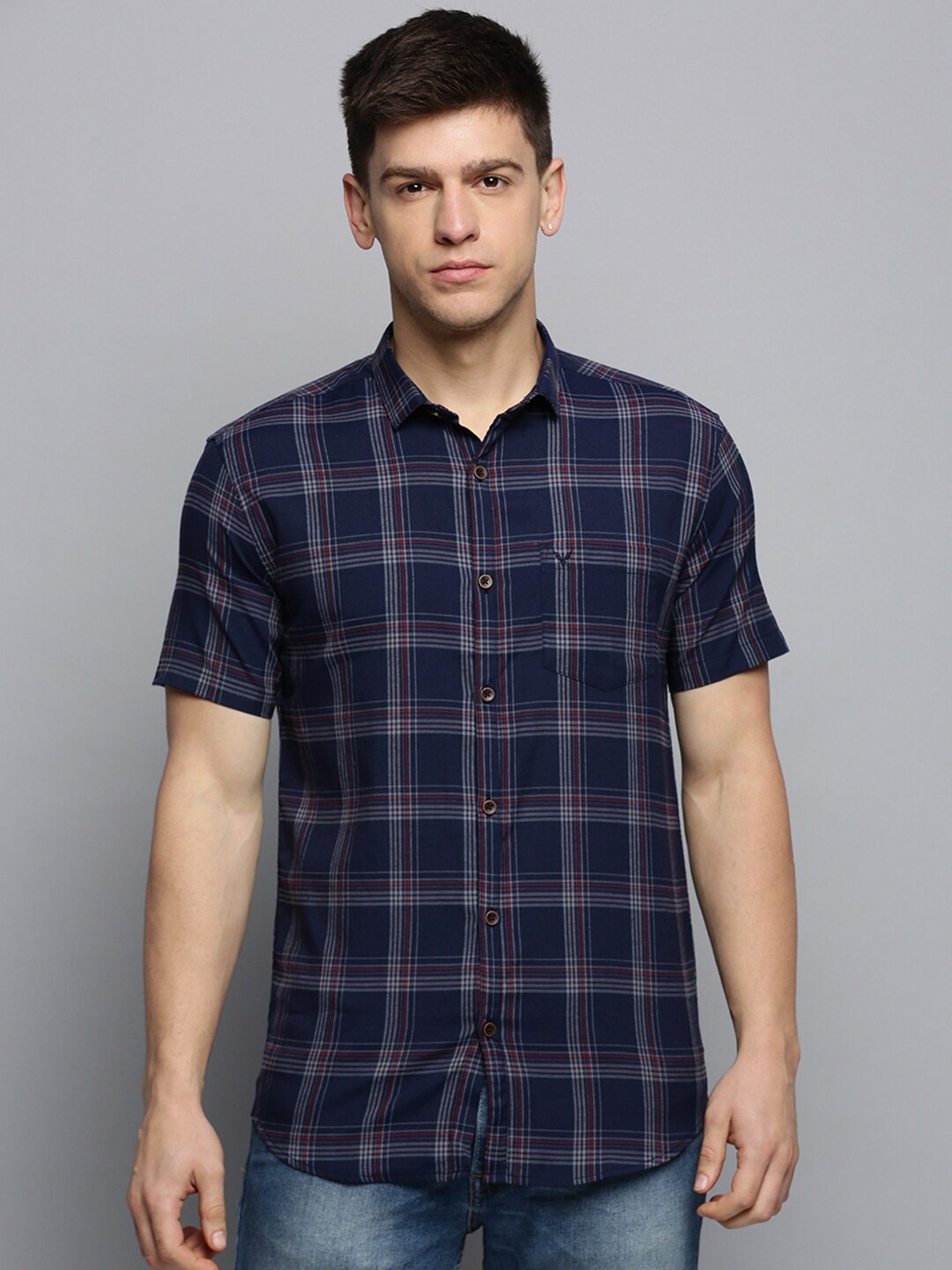 

SHOWOFF Tartan Checks Cotton Casual Shirt, Navy blue