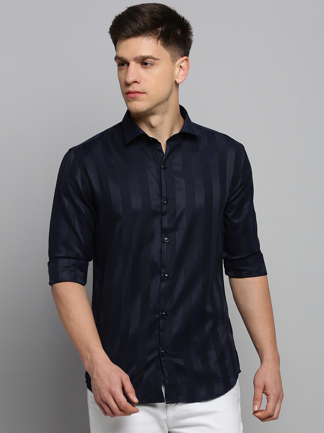 

SHOWOFF Striped Cotton Casual Shirt, Navy blue