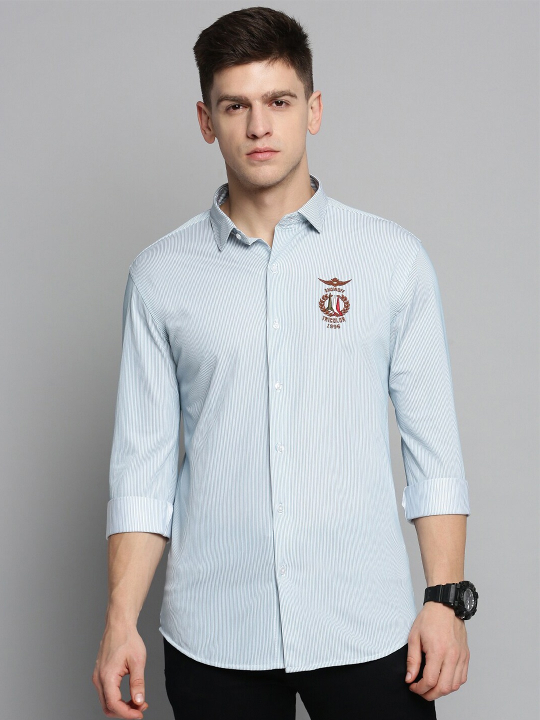 

SHOWOFF Classic Vertical Striped Casual Cotton Shirt, Blue