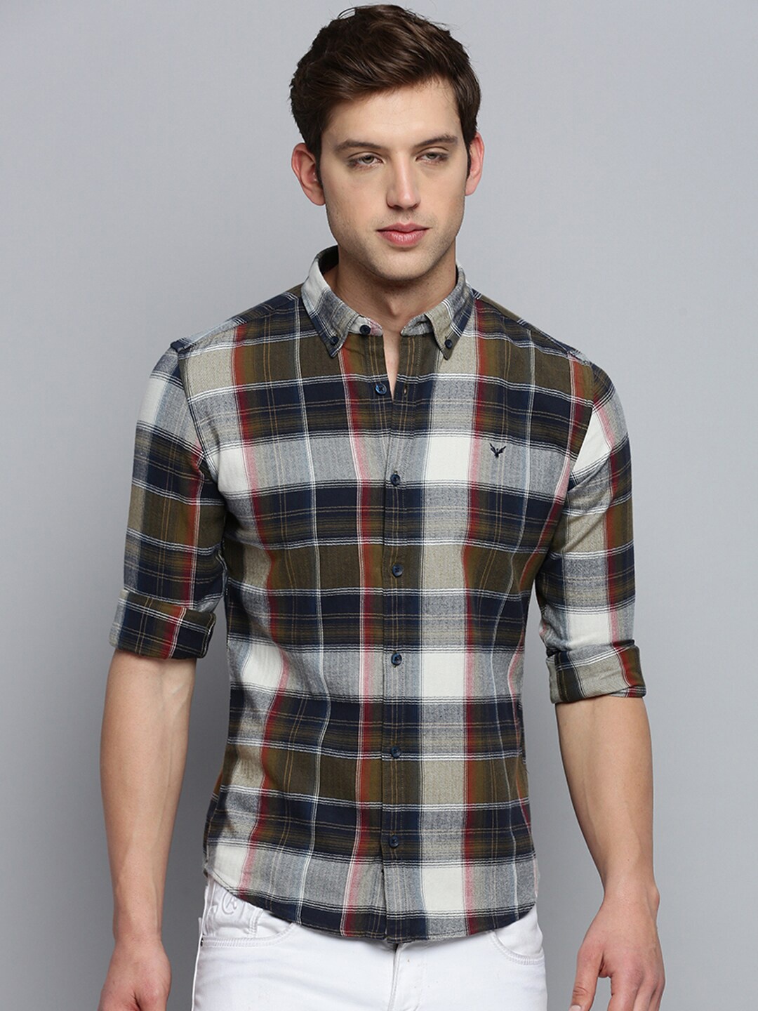 

SHOWOFF Classic Tartan Checked Casual Cotton Shirt, Olive