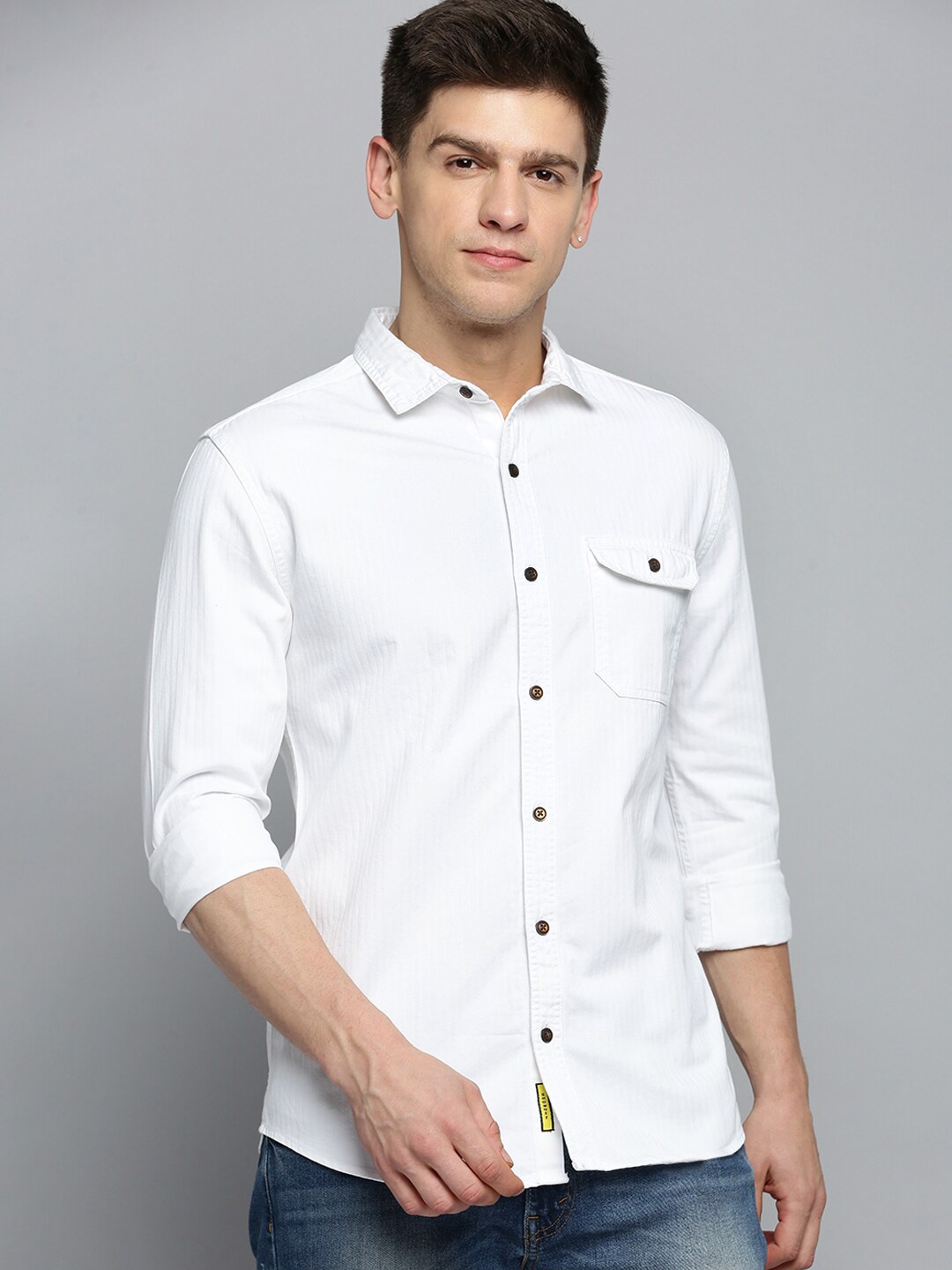 

SHOWOFF Classic Flap Pocket Twill Casual Cotton Shirt, White