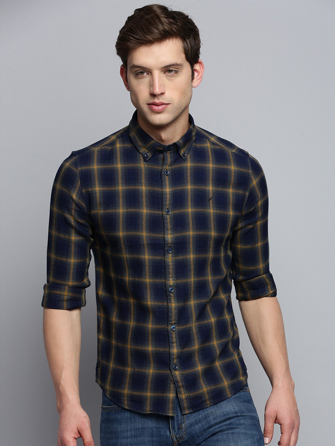 

SHOWOFF Classic Tartan Checks Checked Cotton Casual Shirt, Navy blue