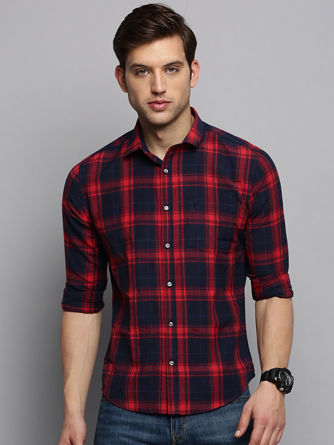 

SHOWOFF Men Classic Tartan Checked Casual Shirt, Navy blue