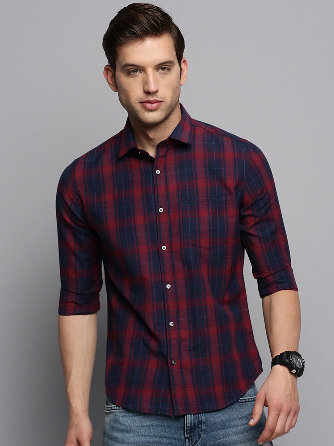 

SHOWOFF Classic Tartan Checks Checked Cotton Casual Shirt, Navy blue