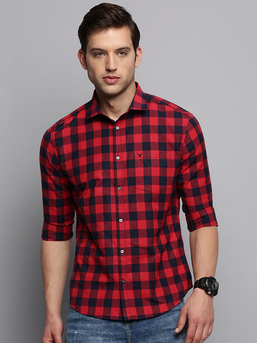

SHOWOFF Buffalo Checks Cotton Casual Shirt, Red