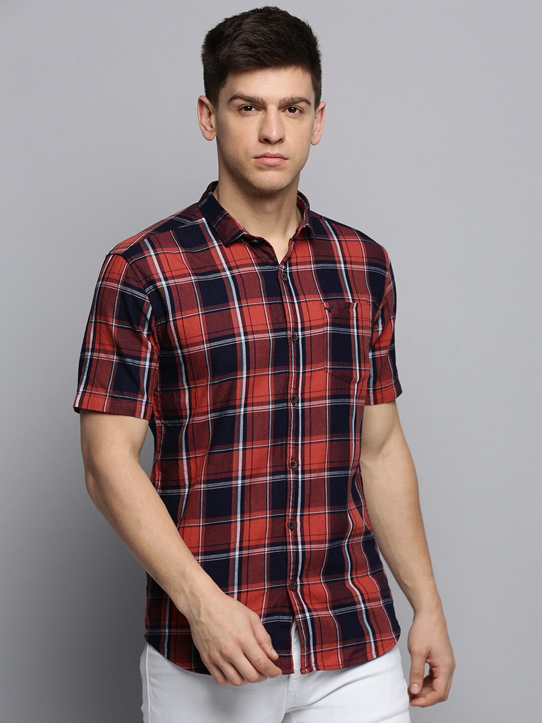 

SHOWOFF Tartan Checked Classic Casual Shirt, Navy blue