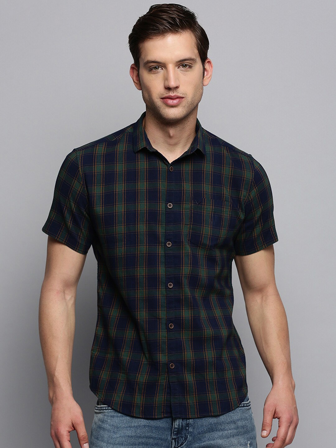 

SHOWOFF Tartan Checks Cotton Casual Shirt, Navy blue