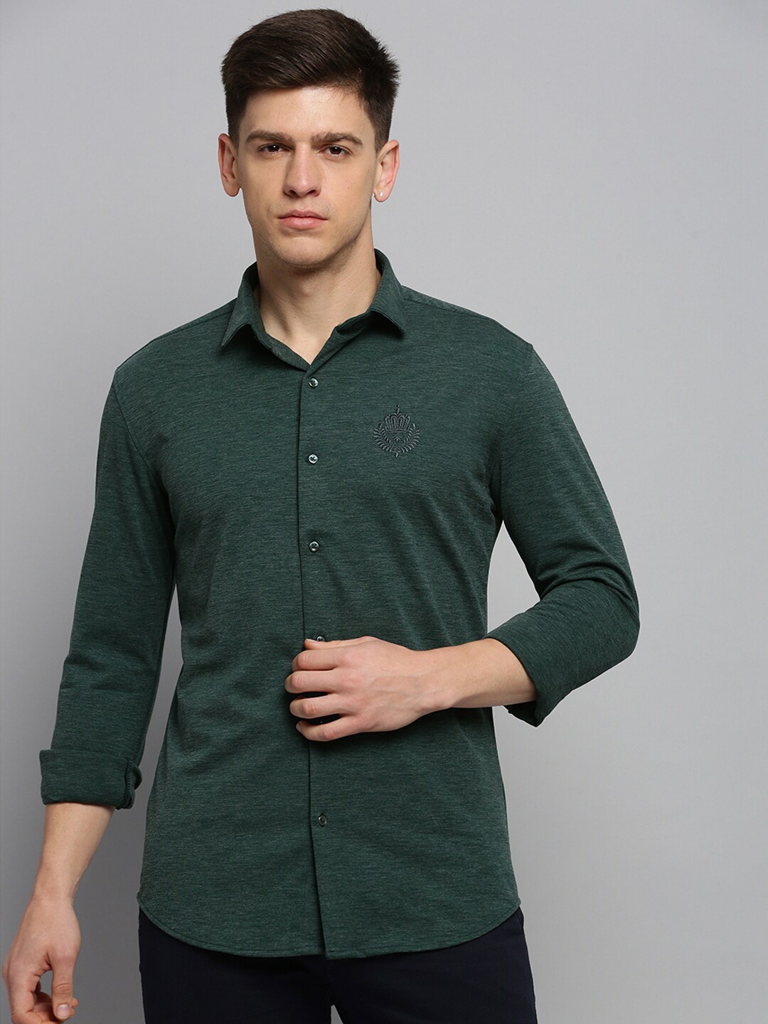 

SHOWOFF Spread Collar Long Sleeves Classic Casual Cotton Shirt, Green