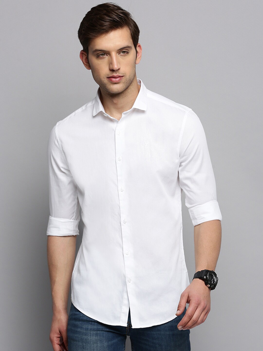 

SHOWOFF Spread Collar Cotton Casual Shirt, White